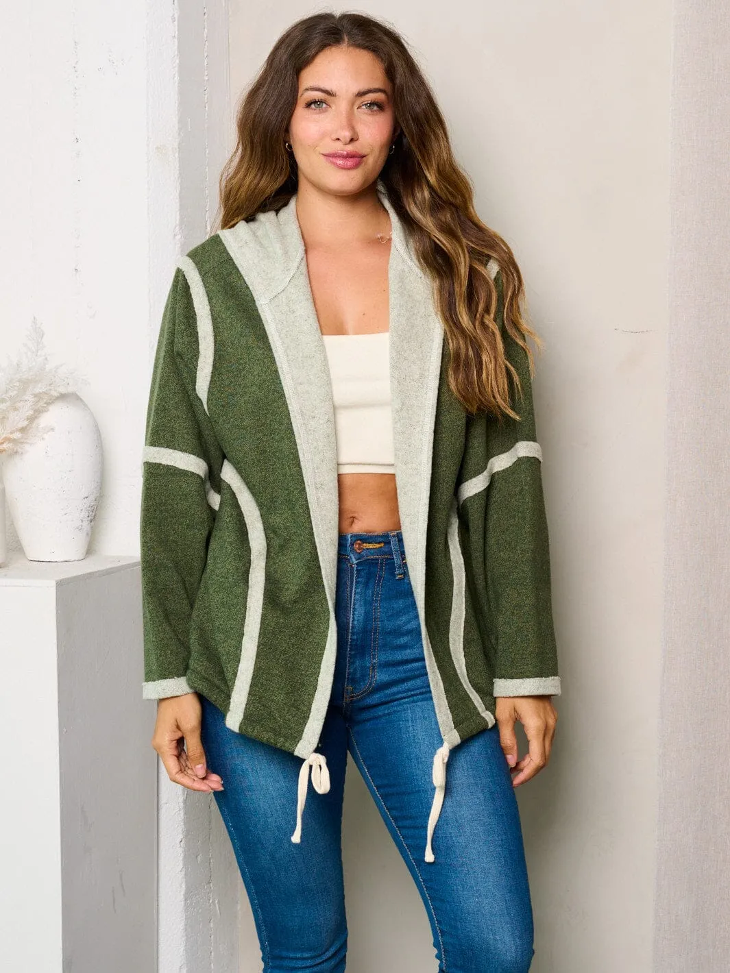 WOMEN'S LONG SLEEVE HOODED OPEN FRONT CARDIGAN