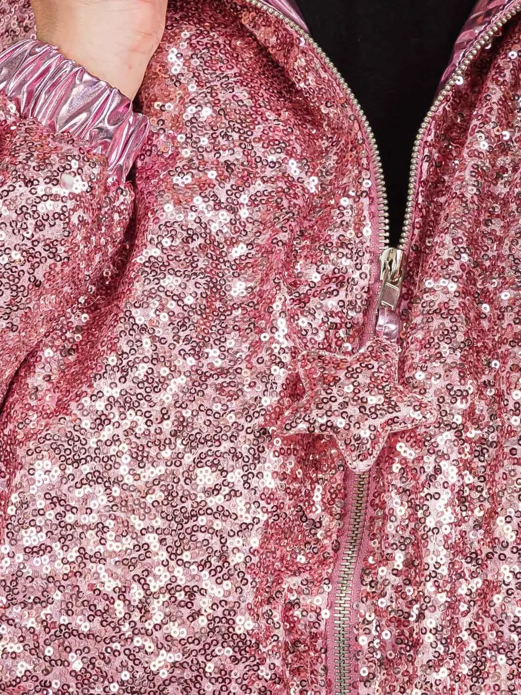 WOMEN'S LONG SLEEVES ZIP UP FRONT POCKETS PUFFER SEQUINS JACKET