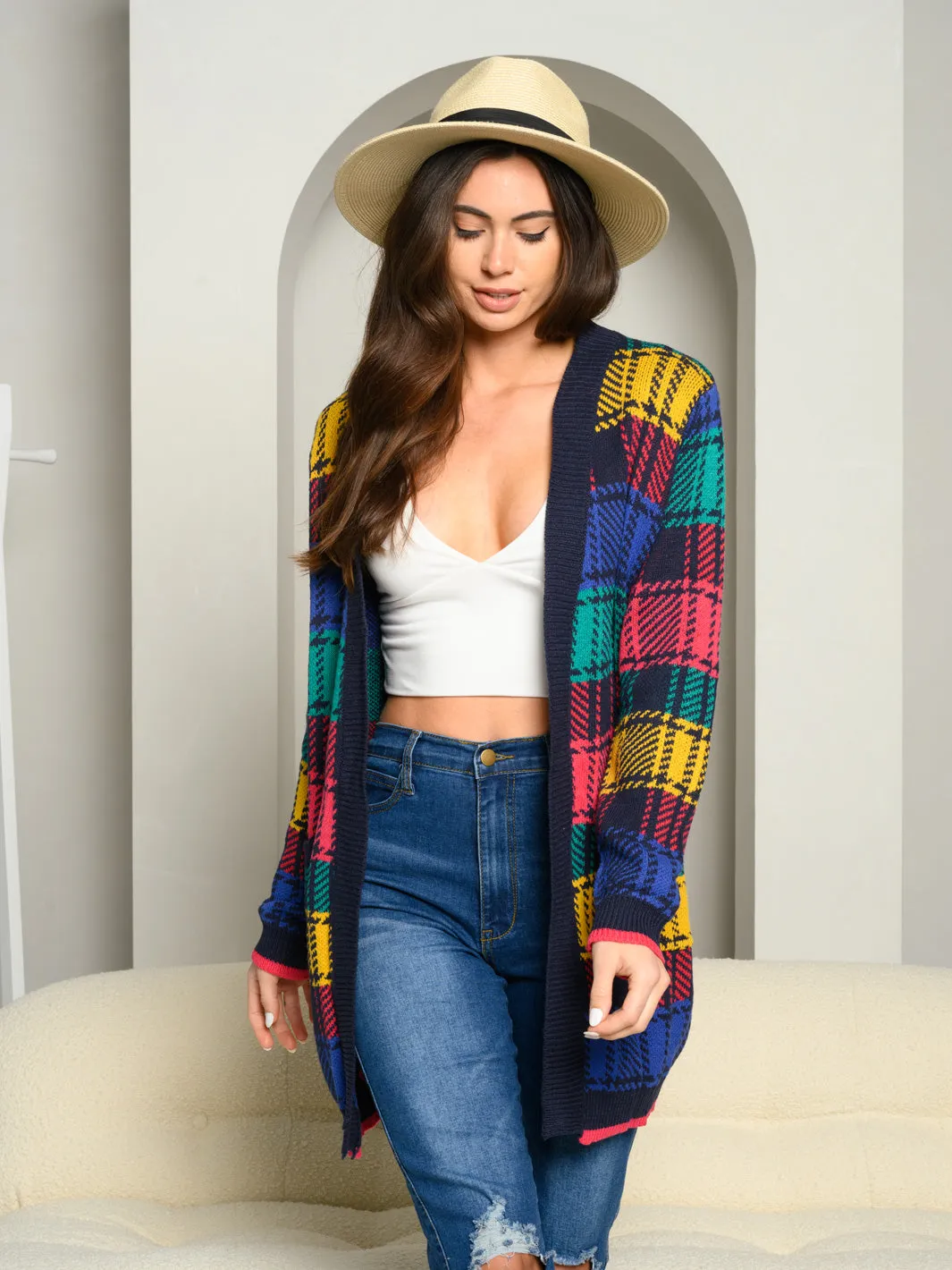 WOMEN'S PATTERNED LONG SLEEVE OPEN CARDIGAN