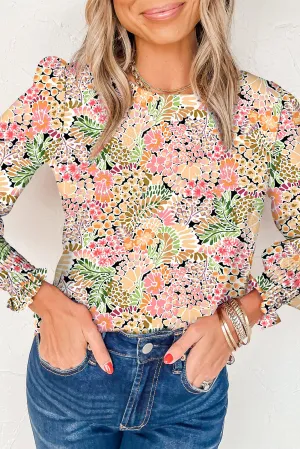 Yellow Puff Sleeve Floral Blouse